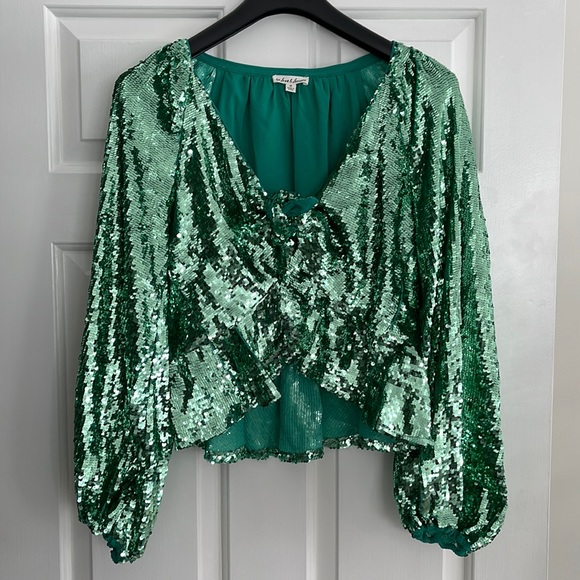 For Love And Lemons Tops - Sequined emerald green blouse